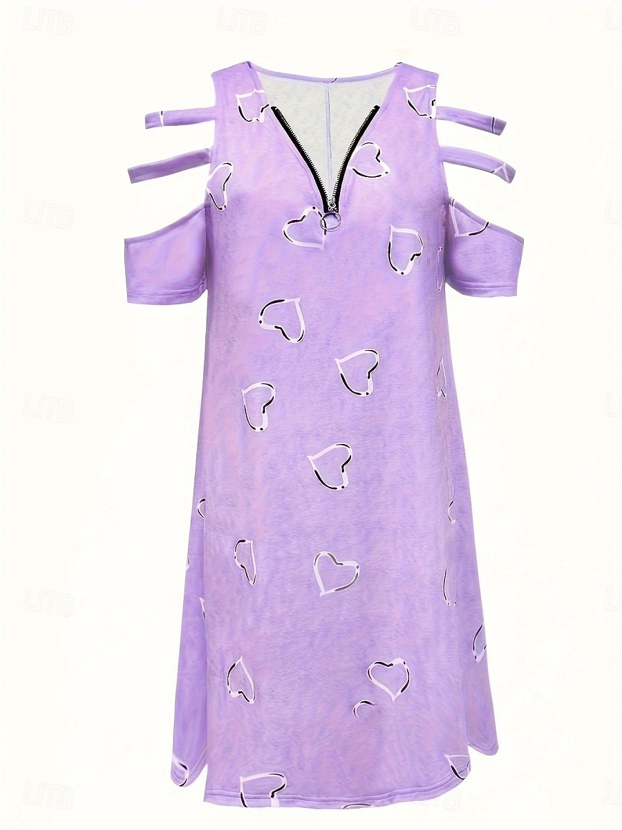 Women's Mini Dress Casual Dress Print Dress Elegant Fashion Modern Outdoor Vacation Going out Loose Fit Heart Short Sleeve V Neck Blue White Purple Green Summer Spring 2026 - $16.49 –P6
