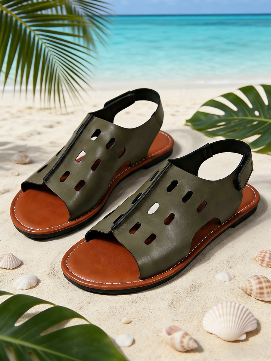 sandali da donna traforati con punta aperta color verde militare - design traspirante con aperture, scarpe casual leggere per l'estate, i viaggi, il tempo libero all'aperto e l'uso quotidiano del 2026 a $18.99 –P7