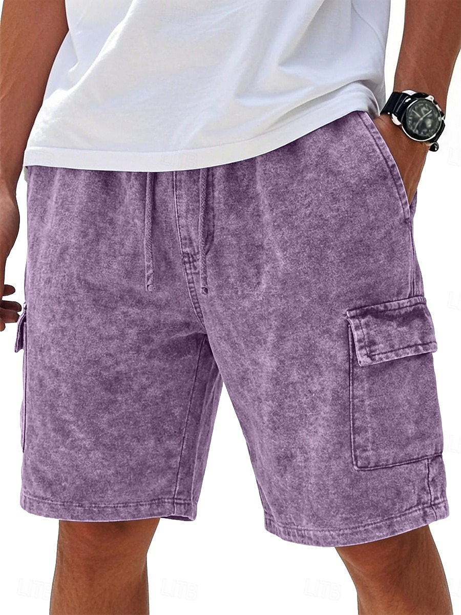 Shorts SoftFade™ da uomo pantaloni cargo pantaloni corti casual pantaloni corti lavati in acido con cordino vita elastica multi tasche comfort semplice traspirante lunghezza ginocchio streetwear del 2026 a $31.99 –P4