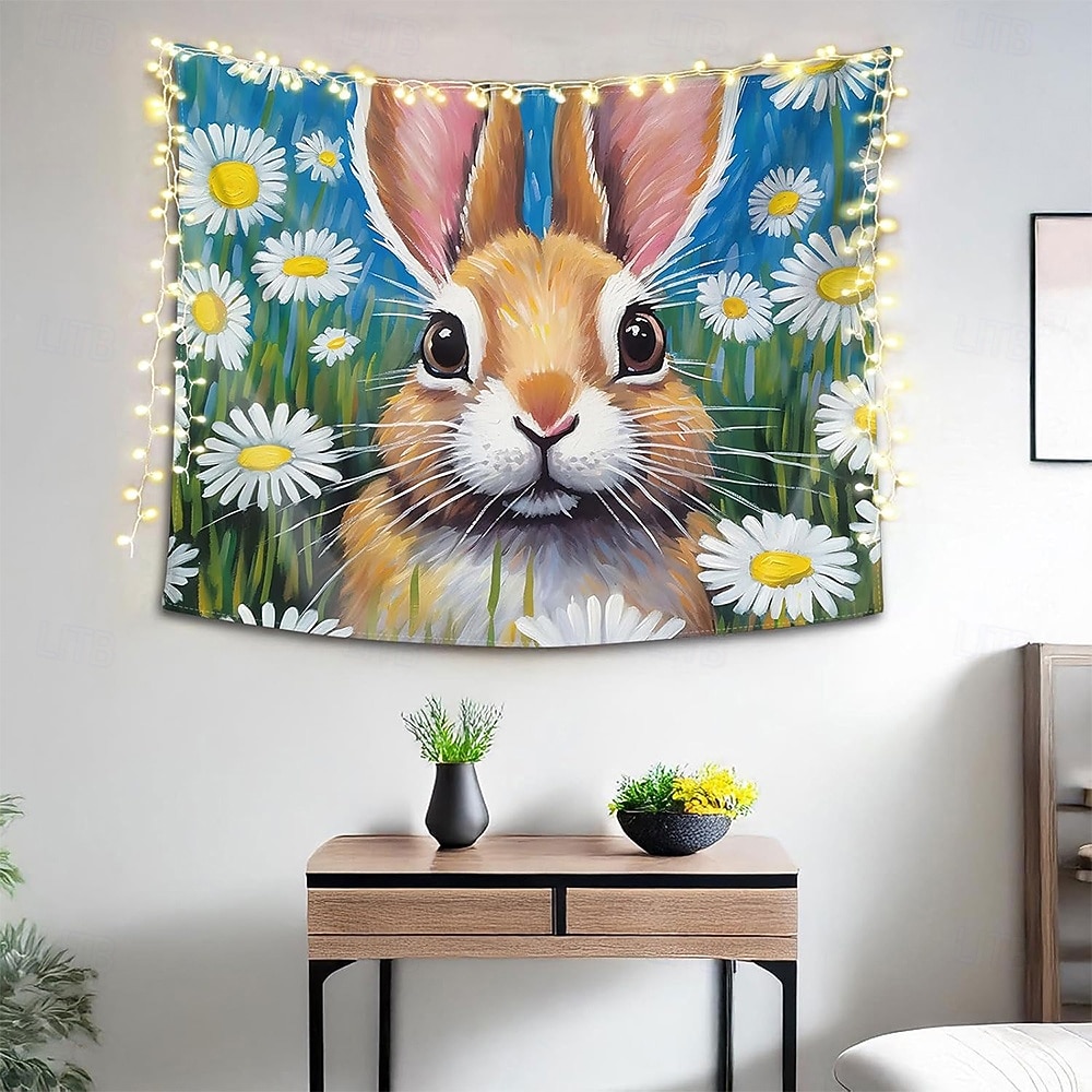 Easter Cute Bunnies Playing Violin Spring Garden Colorful Eggs Basket Flowers Oil Painting Style Wall Tapestry Wall Hanging Living Room Kids Bedroom Home Decor Party Backdrop 2026 - $20.99 –P13