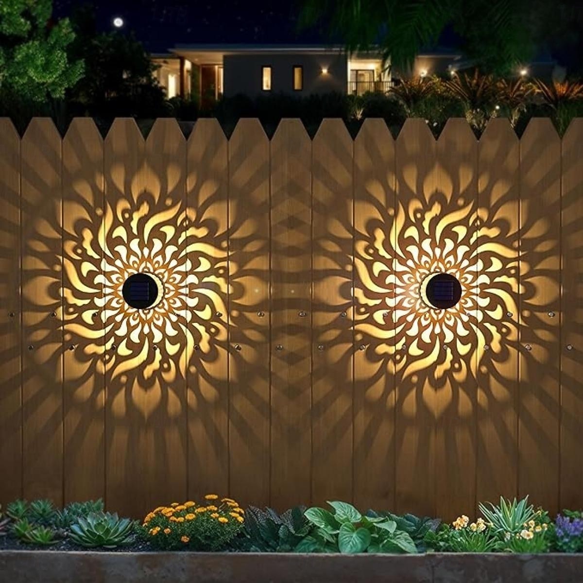 2026年 4個の屋外ソーラー中空金属マンダラ投影壁ライト、IP44防水、フェンス、階段、芝生の通路の装飾ランプ、庭、庭、ヴィラの風景ライト  コレクション – $48.99 –P3