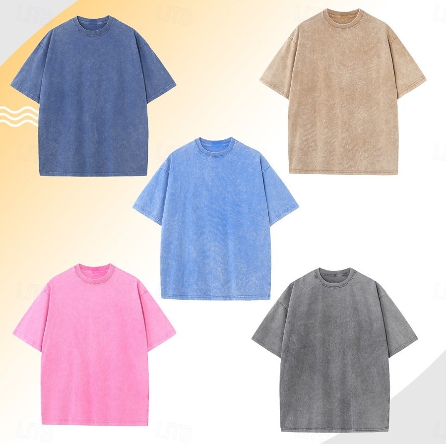 Bărbați Tricou Cămașă de spălat cu acid 100% bumbac Tee Top Manșon scurt Stil Nautic Vară Primăvară Toamnă Simplu Retro / vintage Casual Stil Vintage Vopsit în haine Îndurerat Casual Albastru piscin 2026 - $28.99 –P2