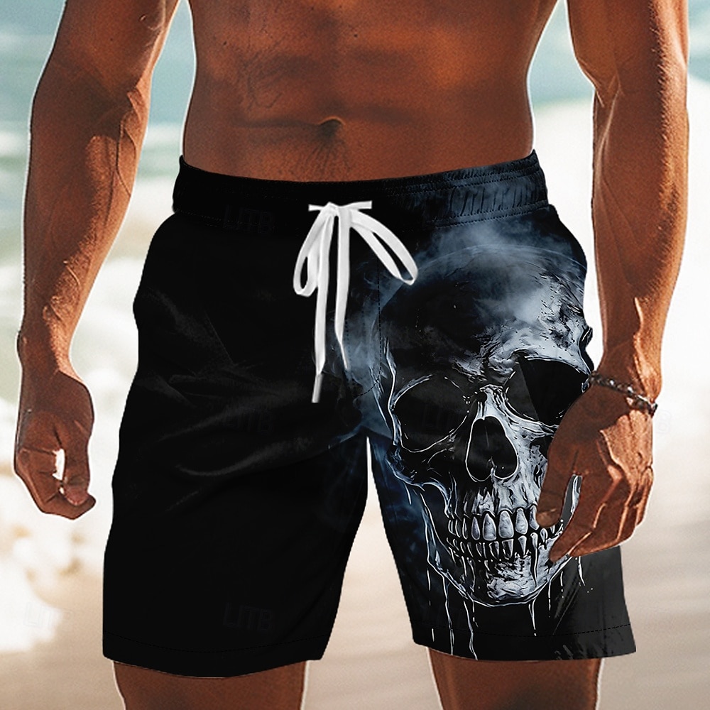Men's Skull Swim Trunks Bathing Suits Swim Shorts Board Shorts Mid Waist Dark Gothic Style Outdoor Vacation Dailywear Side Pockets Mesh Lining Elastic Drawstring Waist Designer Clothing Apparel 2026 - $20.99 –P2