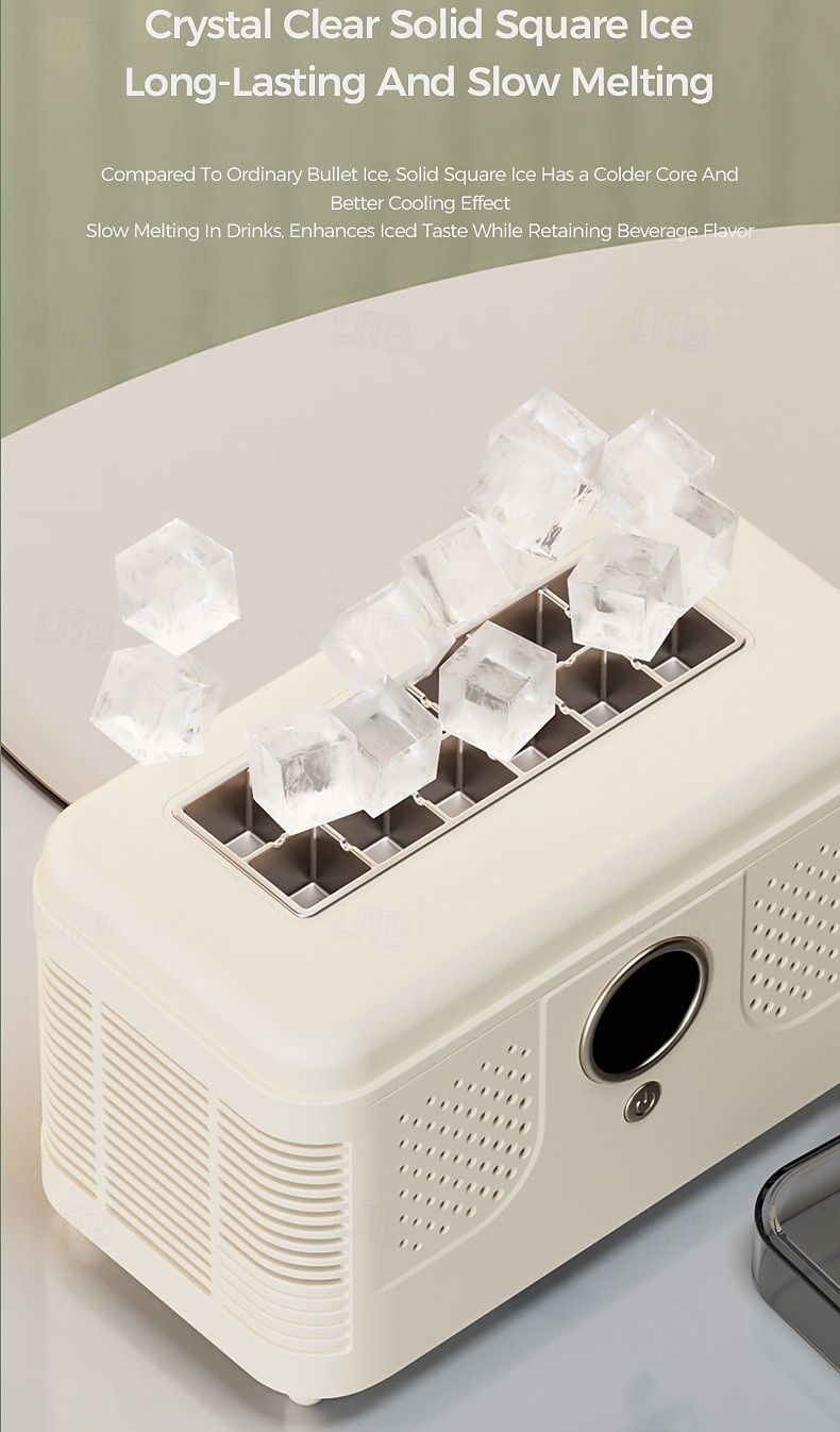 Mini ijsmachine voor op het bureau, draagbare ijsmachine voor thuis, kantoor of camper, maakt ijs in 10-15 minuten, compacte kleine ijsmachine met 12/16 ijsblokjes per cyclus. 2026 - $146.99 –P8