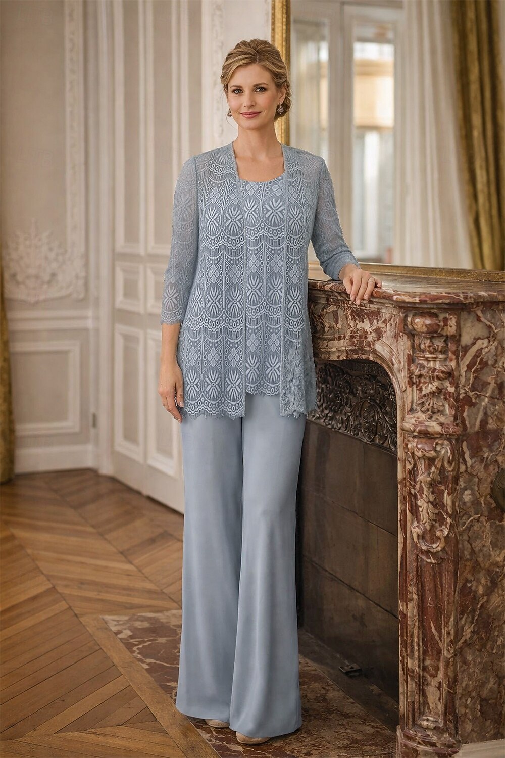 Tuta Completo Pantalone Tre Pezzi Lunghezza al pavimento Abito da cerimonia per signora Senza Maniche Collo gioiello Elegante Taglie Forti Con Stola Formale Ospite di nozze Ricevimento di matrimonio del 2026 a $195.99 –P12