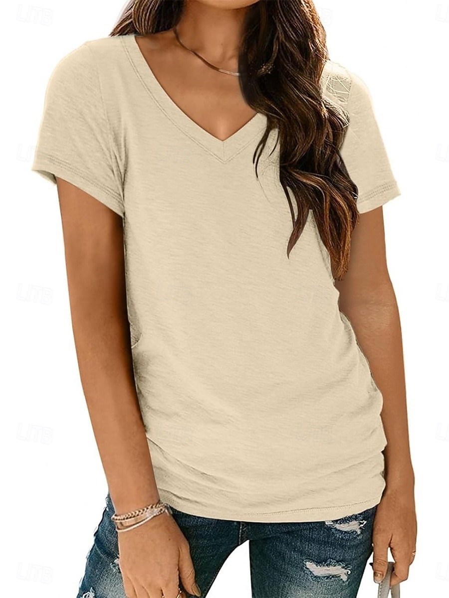 Per donna Maglietta Semplice Moda Elegante Classico Manica Corta Scollo a V Top Regolari Quotidiano Uscire Weekend Bianco Rosa Vino Blu marino Albicocca Estate Primavera del 2026 a $19.99 –P18