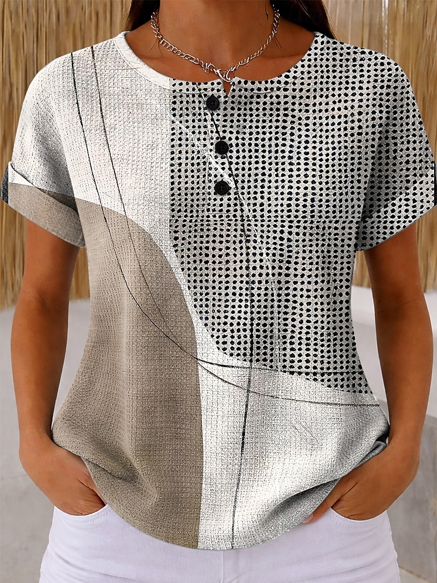 Γυναικείο Waffle T Shirt Χρώμα Μπλοκ Εκτύπωση Γραφικό Γεωμετρικό Αφηρημένο Vintage Κομψό Κλασικό Βραχύ Μανίκι Crew Neck Μακριά Μπλουζάκια Καθημερινά Μπλε Μαύρο Κίτρινο Ροζ Σκούρο Μπλε Καλοκαίρι Άνοιξη 2026 - $9.99 –P4