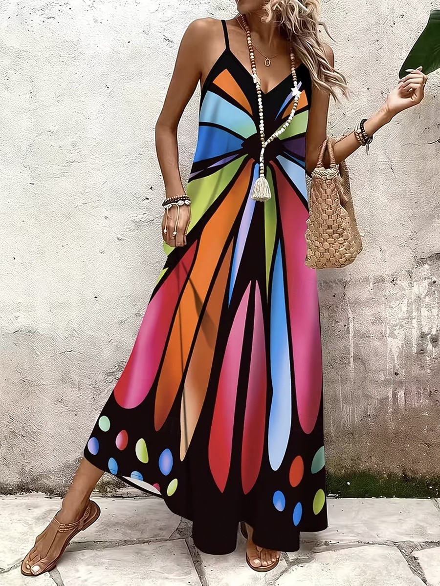 Per donna Abito maxi Vestito Estivo Abito a trapezio Abito Sottoveste Vacanza Casual Spiaggia Uscire Vestibilità regolare Grafico Blocco di colori Senza Maniche Scollo a V Nero Estate Primavera del 2026 a $36.99 –P3