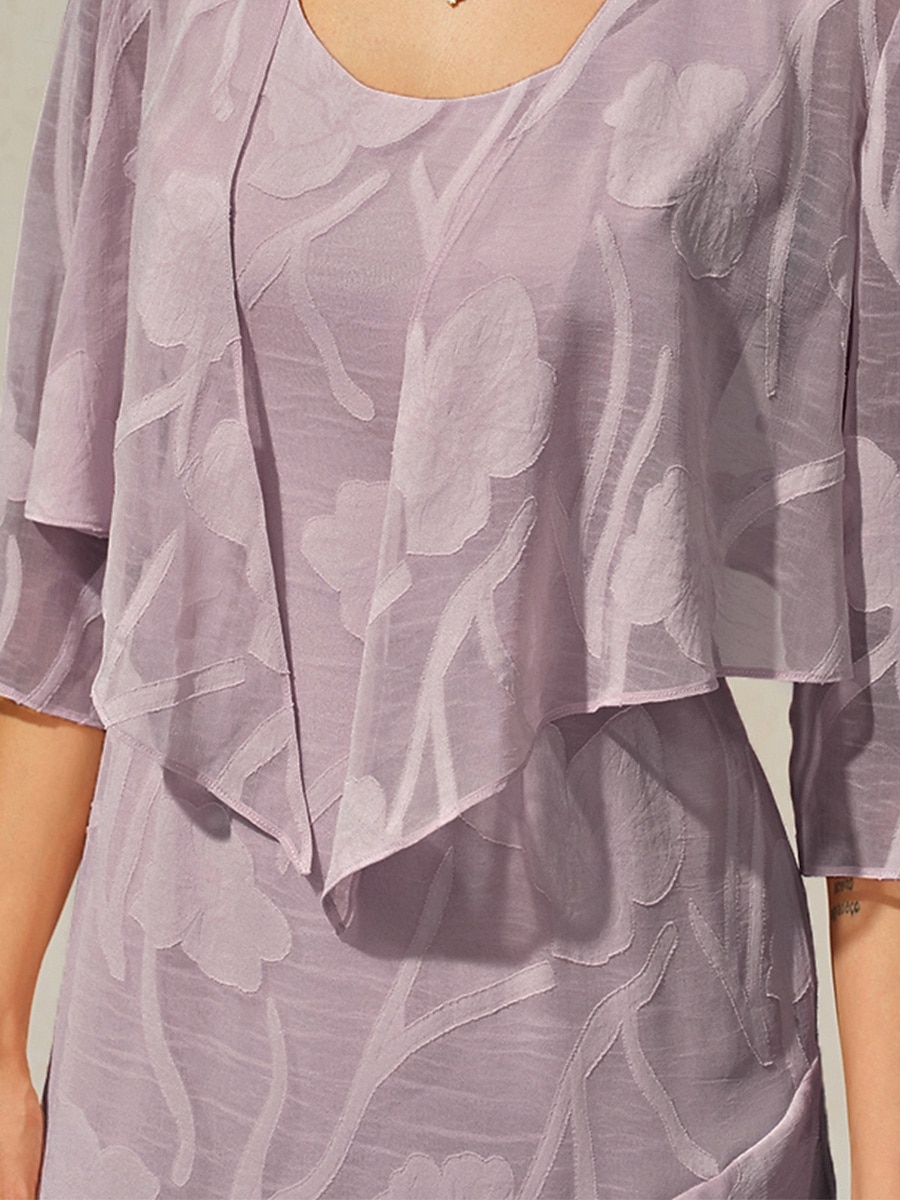 Mulheres encolhe os ombros Renda Ilusão Floral Elegante à moda Básico Manga 3/4 Gola Redonda Tops regulares Diário Convidado do casamento Roupas de férias Lilás Verão Primavera Outono de 2026 por $49.99 –P2