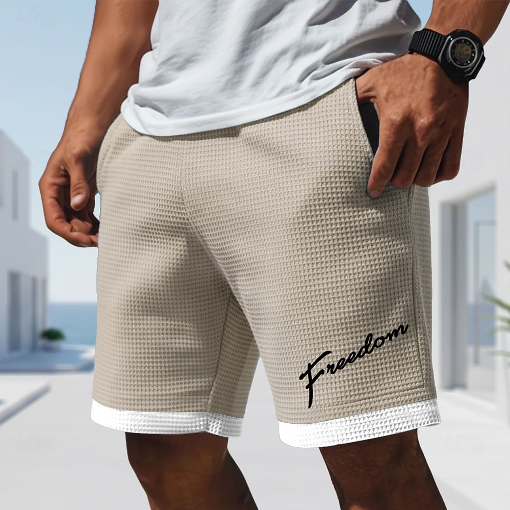 Men's Letter Print Funny Slang Waffle Shorts Casual Shorts Textured Shorts Mid Waist Fashion Casual Daily Vacation Elastic Drawstring Waist Shorts with Pockets Designer Clothing Apparel 2026 - $22.99 –P2