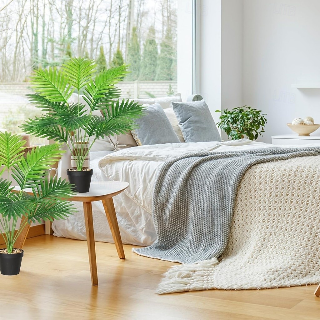 2 ks umělých rostlin arekové palmy (bez květináče), umělé rostliny, umělé podlahové rostliny, umělé tropické palmy, umělá zeleň, rostliny pro vnitřní a venkovní dekoraci domácí kanceláře. 2026 - $16.99 –P7