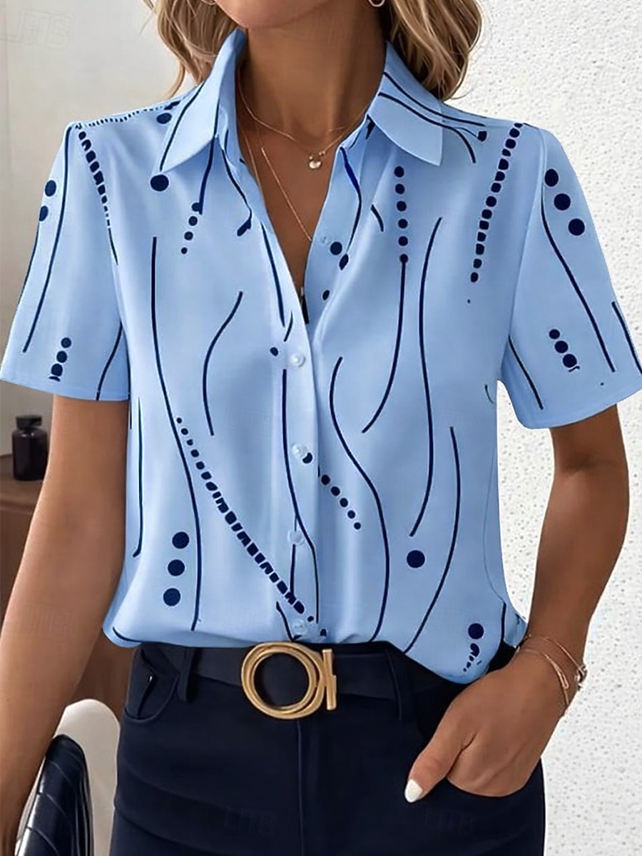 Chemise Femme À Manches Longues Blouse Boutonnée Graphique Géométrique Quotidienne Décontractée Chemisier À Manches Courtes Col Regular Tops Quotidien Blanc Été Printemps de 2026 ? $29.89 –P5
