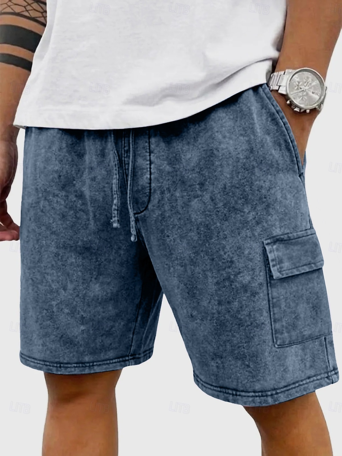 Pantalones Cortos Casuales SoftFade™ para Hombre Pantalones Cortos de Lavado Ácido Con Cordon Cintura Elástica Lavados Lavado Sólido Confortables Transpirables Largo Hasta la Rodilla Ropa Diaria Al 2026 - $25.99 –P1