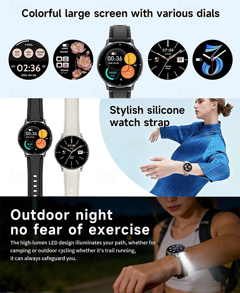 Smart Watch with Built-in Flashlight for Men Women, Round HD Touch Screen Fitness Tracker with Heart Rate Sleep Monitor, Waterproof Sport Smartwatch for Android iOS, Pedometer, Stylish Leather Strap 2026 - $43.99 –P4