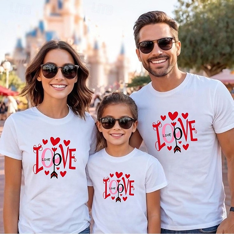 Family T shirt Heart Graphic Casual Print Black White Pink Short Sleeve Active Matching Outfits 2026 - $21.99 –P5