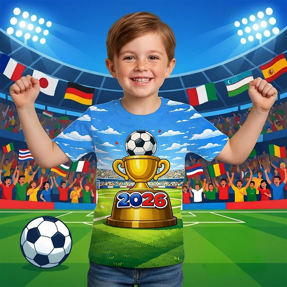 2026年 男の子 3D グラフィック サッカー サッカーTシャツ Tシャツ Ｔシャツ 半袖 3Dプリント 夏 春 スポーツ ファッション ストリートファッション 子供 4〜12年 クルーネック カジュアル 日常 アウトドア レギュラー  コレクション – $14.49 –P1