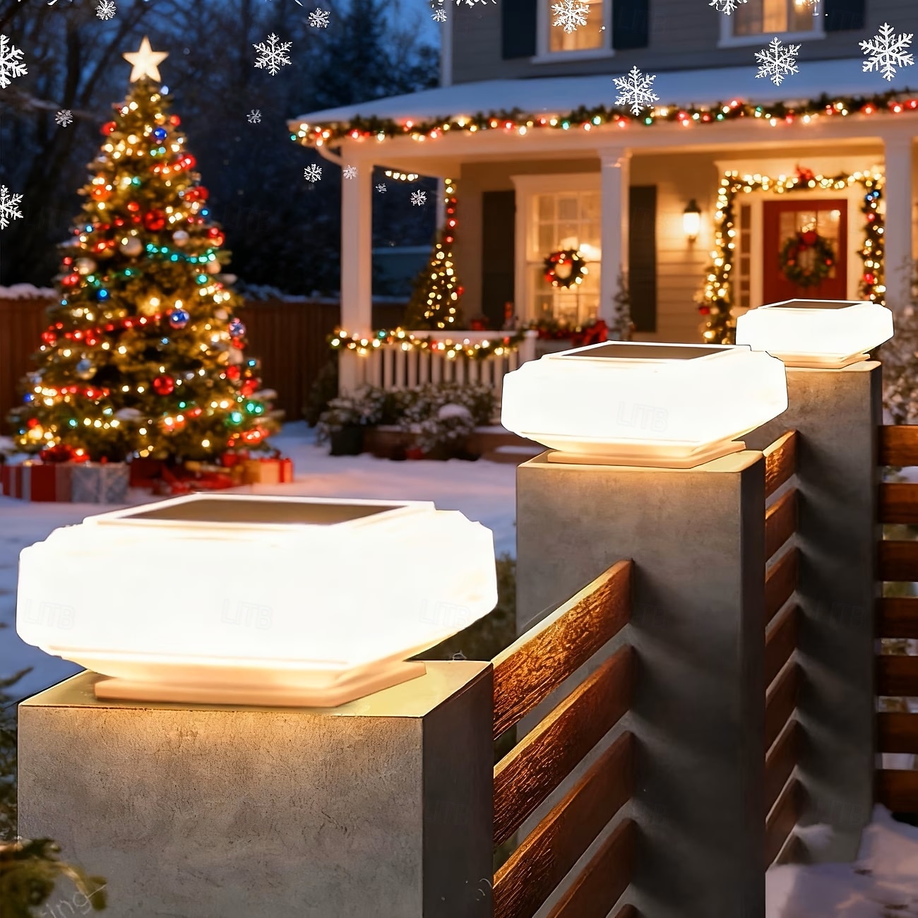 Conjunto de 2 postes de luz solar para cerca, à prova d'água, com energia solar e luz branca quente, ideais para iluminação de jardins, pátios e varandas. de 2026 por $46.99 –P2