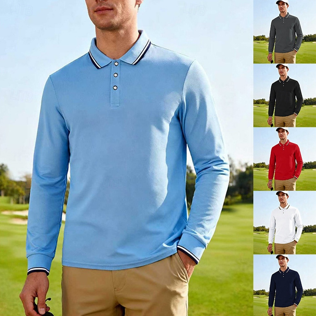 Men's Golf Shirt Golf Polos Shirts Casual Street Lapel Long Sleeve Basic Modern Plain Buttons Spring Fall Regular Fit Black White Red Navy Blue Dark Grey Light Blue Golf Shirt 2026 - $20.99 –P1