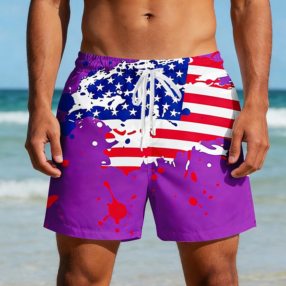 Men's 4th of July U.S. 250th Anniversary US Flag Patriotic Swim Trunks Swim Shorts Board Shorts Mid Waist Casual Holiday Side Pockets Mesh Lining Elastic Drawstring Waist Designer Clothing Apparel 2026 - $20.99 –P3