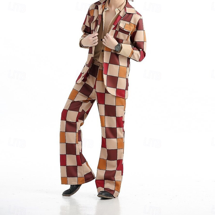 Σετ Ρετρό / Βίντατζ Δεκαετία '70 Παντελόνια Πουκάμισο Μακριά Μανίκια Χίπισσα Ντίσκο Καρώ / Gingham Φανταχτερή Φόρεμα Ανδρικά Απόκριες μουσικό φεστιβάλ Ρετρό Θεματικό Πάρτι Ενηλίκων 2026 - $86.99 –P2