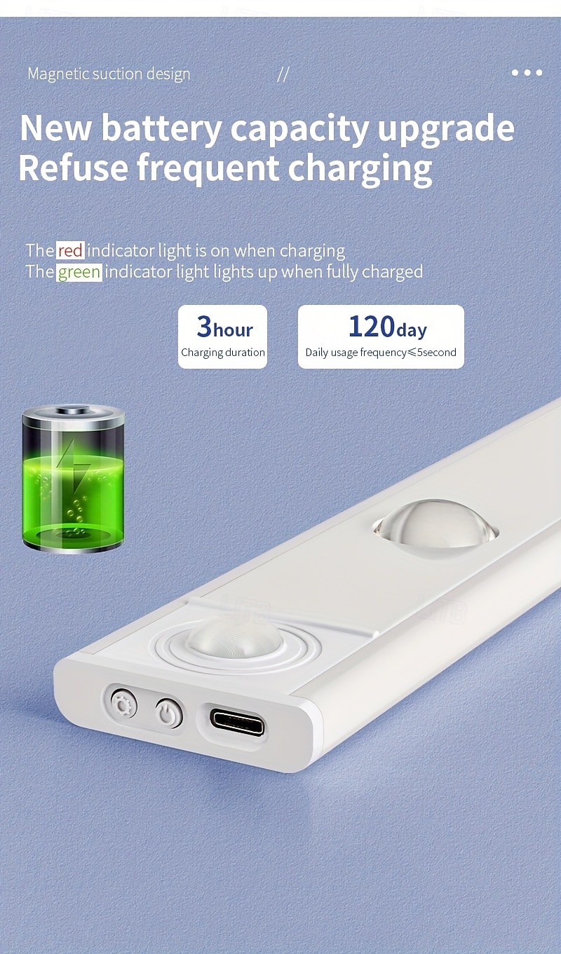 Smart Motion Sensor Cat Eye Cabinet Lights, 30/40/50cm, Tri-Color Dimmable LED, USB Rechargeable, Magnetic Clip-On, No Wiring, Multi-Functional Night Light for Cabinets, Wardrobes, Desks, Entryway 2026 - $12.75 –P5