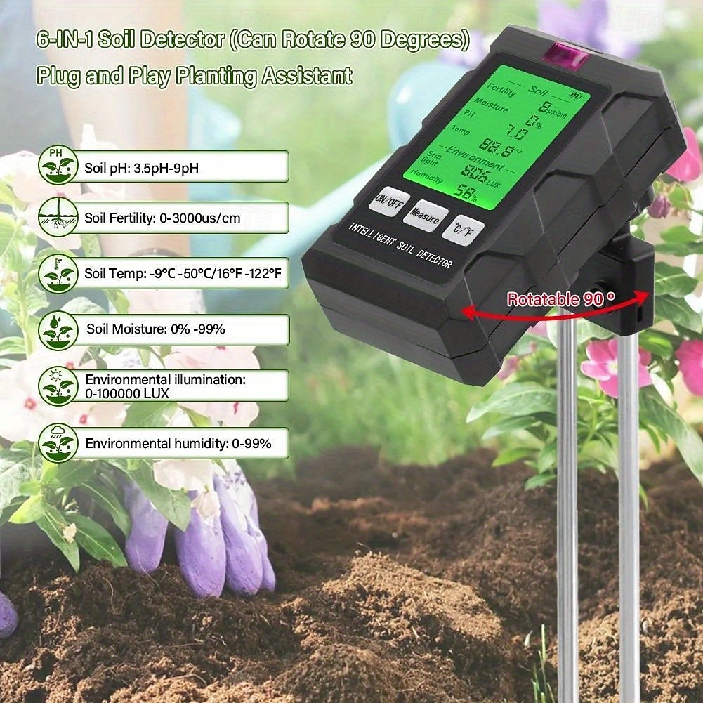 6-in-1 Digital Soil pH Meter for Garden Plants, Professional Soil Tester for Moisture, Fertility, Sunlight, Temperature & Humidity, Accurate Soil Test Kit for Indoor Outdoor Lawn, Farm, Plant Care 2026 - $35.99 –P2