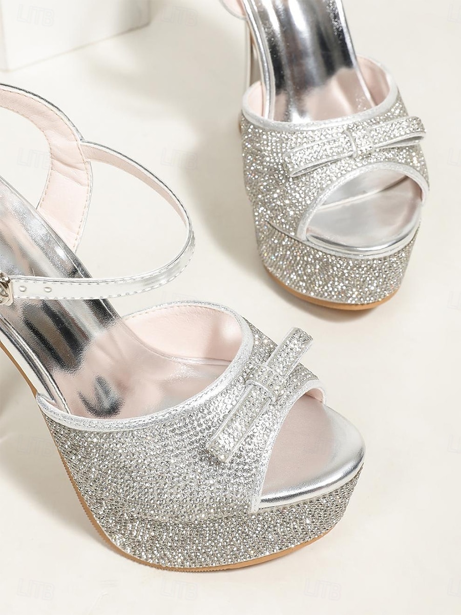 Women's Silver Glitter Bow Platform Stiletto Heels - Glamorous Bridal Shoes for Urban Wedding Brides 2026 - $46.99 –P5