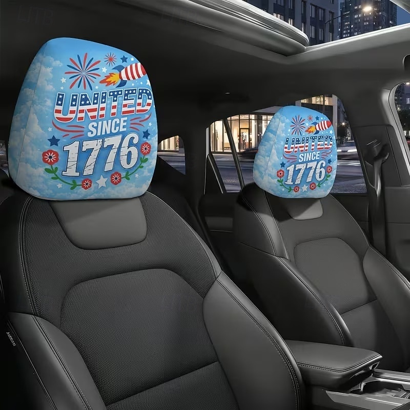 2026年 2個のアメリカ国旗独立プリントの車のヘッドレストカバー、高弾性設計で詰め物のないシート保護、車のシートヘッドレストカバー、車用シートクッション、愛国的なテーマ、車の内装  コレクション – $9.49 –P5