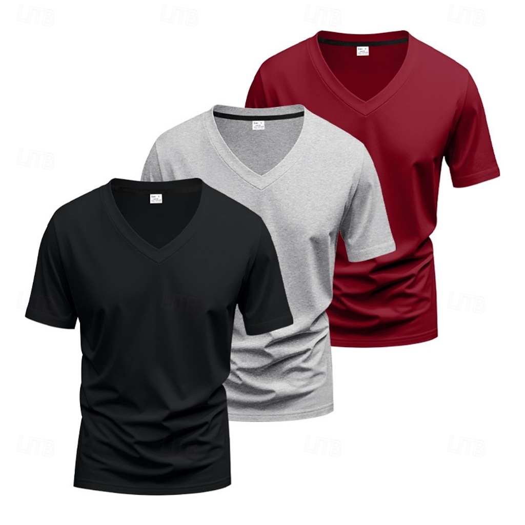 Herr T-shirt T-tröja Kortärmad V-hals Sommar Vår Slät Designer Grundläggande Modernt Modernt 3 st Ledigt Semester Gata 8# 9# 4# Topp t-shirt för män 2026 - $43.99 –P18