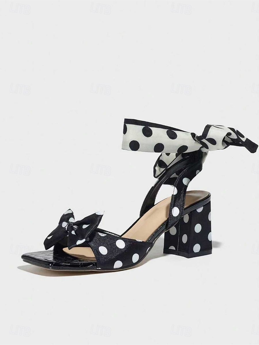 Γυναικεία ρετρό πουά σανδάλια της δεκαετίας του 1950 - μαύρα &λευκές γόβες με ψηλό τακούνι και κορδέλα στον αστράγαλο &λεπτομέρεια φιόγκου για vintage πάρτι &ρετρό εκδηλώσεις 2026 - $46.99 –P4