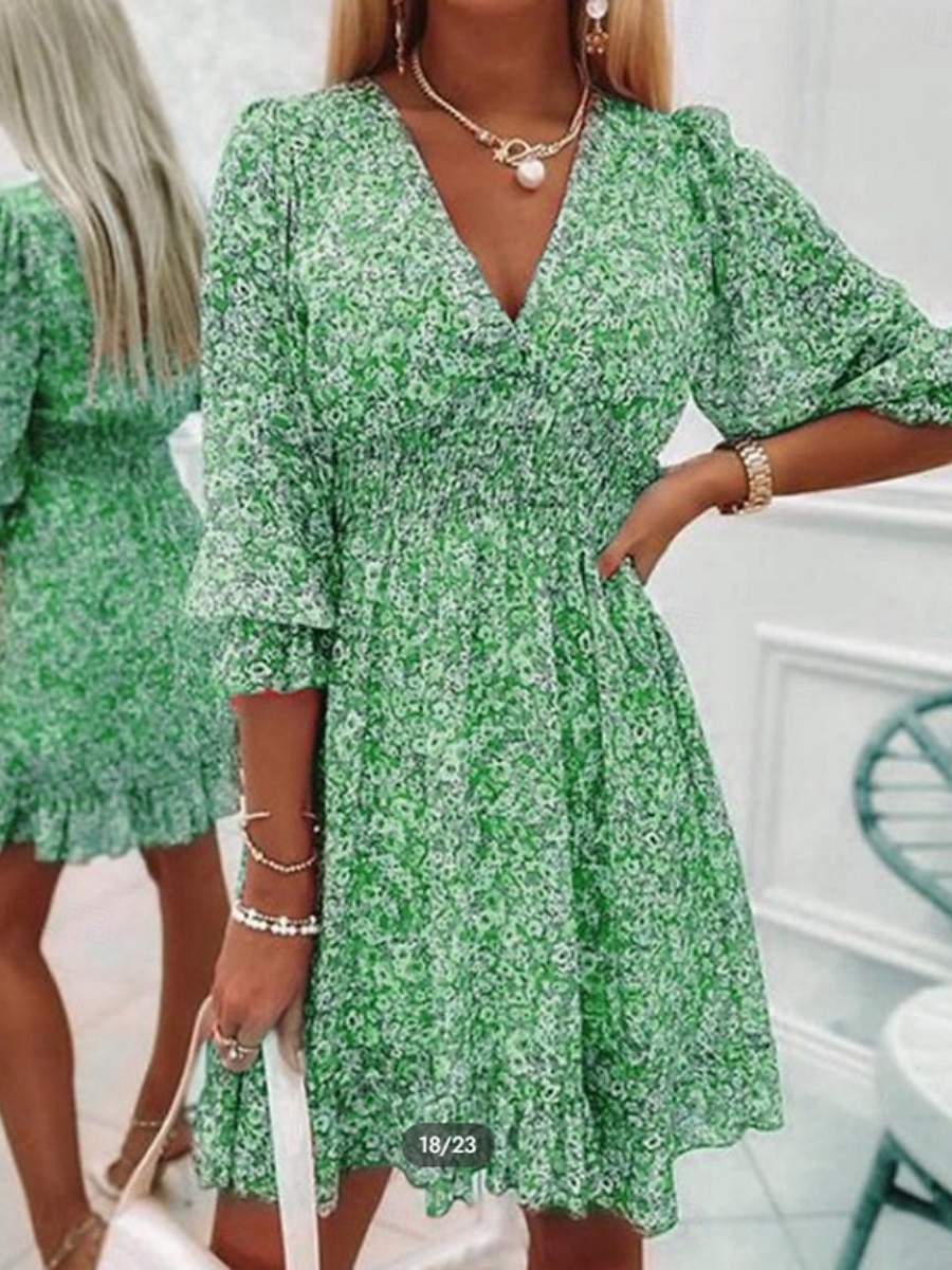 Mulheres Minivestido Vestido Boho Vestido antigo Vestido casual Vestido floral Elegante Moda Moderno Praia Férias Para Noite Normal Floral Meia Manga Decote V Azul Verde Cinzento Verão Primavera de 2026 por $27.99 –P4