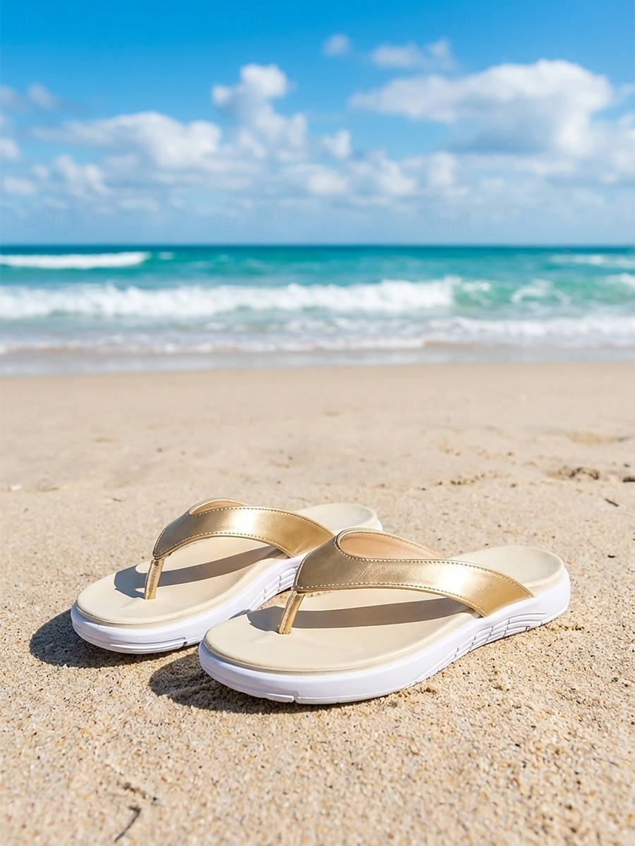 Tongs dorées pour femmes - sandales de marche orthopédiques confortables avec semelle sport rembourrée, idéales pour les vacances à la plage et les voyages d'été. &confort balnéaire toute la journée de 2026 ? $26.99 –P2