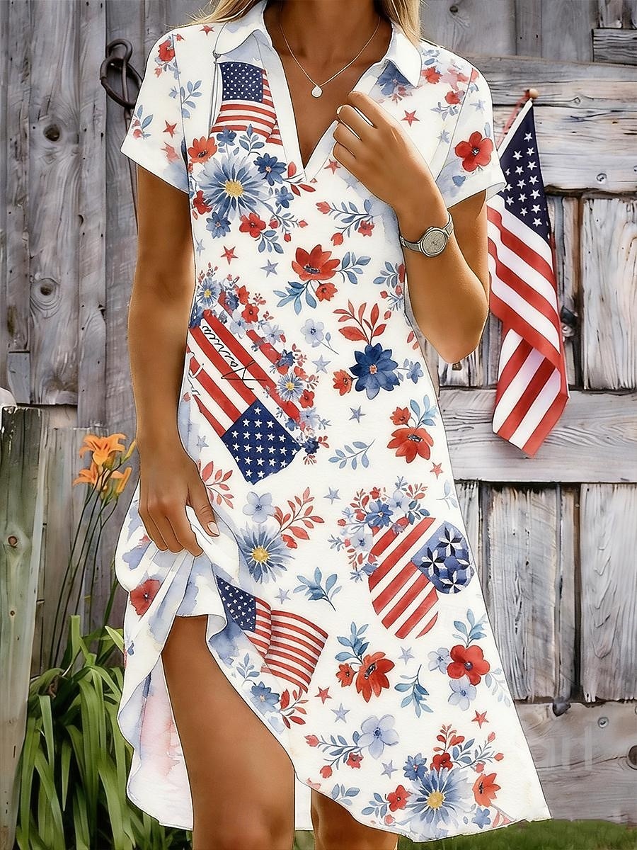Amerikanischer Unabhängigkeitstag Damen Minikleid A Linie Kleid Urlaub Lässig Strand Normale Passform Grafik Flagge Kurzarm V Ausschnitt Schwarz Weiß Rote Sommer Frühling 2026 - $29.99 –P1