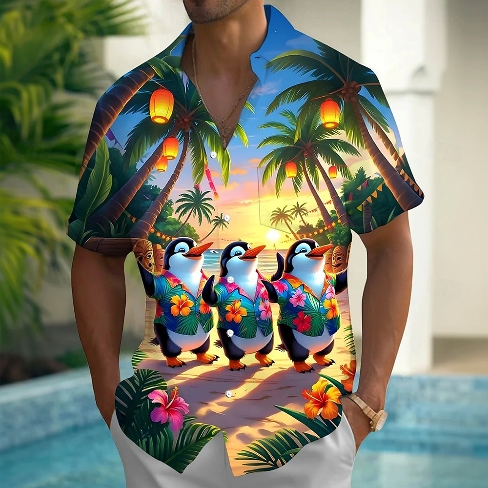 Miesten Hauska Trooppiset kukat Pingviini Havaiji paita Button Up paita Havaijilaispaita Lyhythihainen Havaijilainen Rantaloma Kesä Kevät Sänkyjen avaus 3D-tulostus kauluspaidat Edessä yksi tasku 2026 - $25.99 –P1