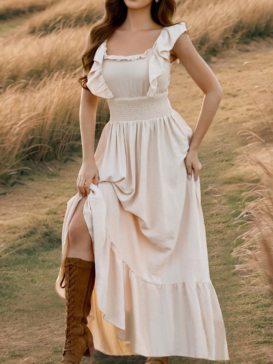 Dam Maxiklänning Vardagsklänning Elegant Vintage Mode Utomhus Strand Semester Normal Slät Kortärmad Över axeln Blå Rubinrött Grön Aprikos Sommar Vår 2026 - $43.99 –P2