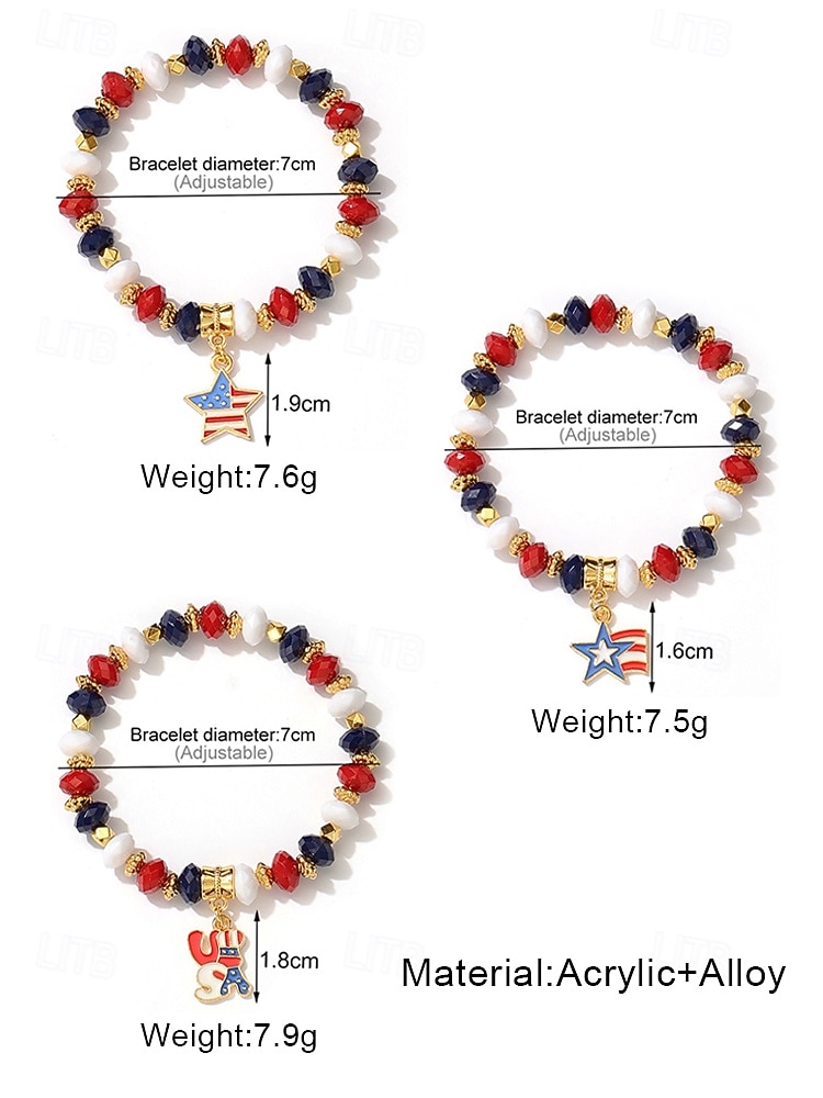 Women's Alloy & Acrylic Patriotic Charm Bracelet, Stretch Beaded Bracelet in Multi Pendant Styles for America 250th Celebration, Independence Day and Daily Casual Wear 2026 - $7.99 –P10