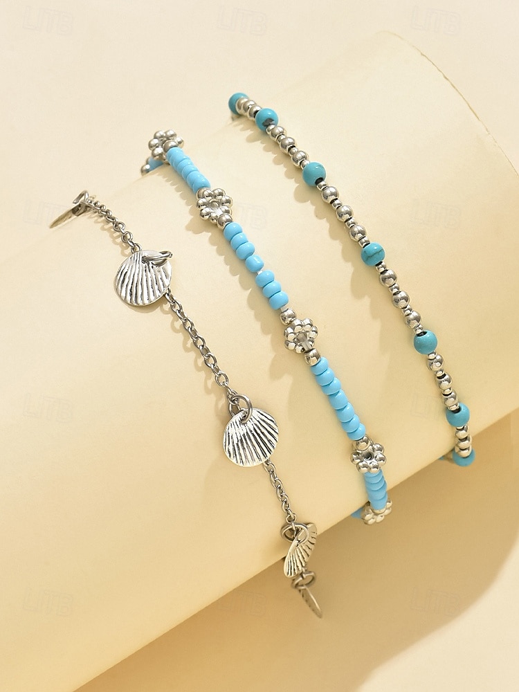 2026年 女性用ボヘミアンスタイル合金アンクレットセット、マルチカラー、シェルチャーム、普段使い、休暇、旅行に最適  コレクション – $7.99 –P6