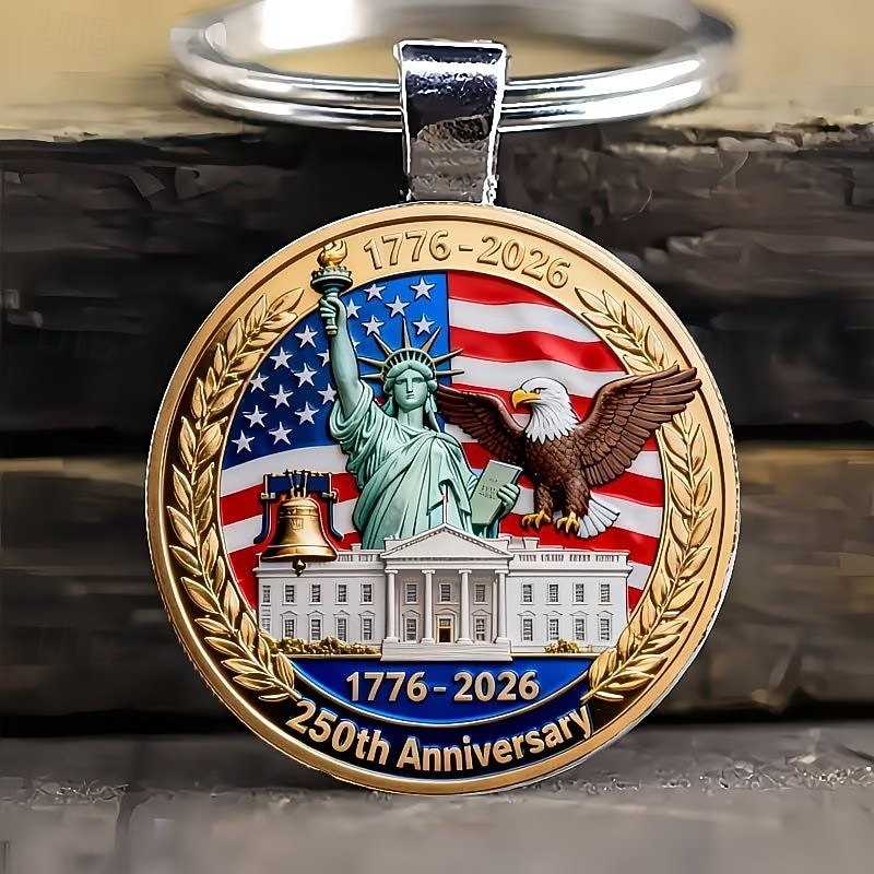 36-delige set sleutelhangers ter ere van het 250-jarig jubileum - 12 sleutelhangers / 12 kaartjes / 12 organzazakjes, plat 2D-ontwerp met het Vrijheidsbeeld en een adelaar, 250 jaar 1776-2026, ideaal 2026 - $28.99 –P7
