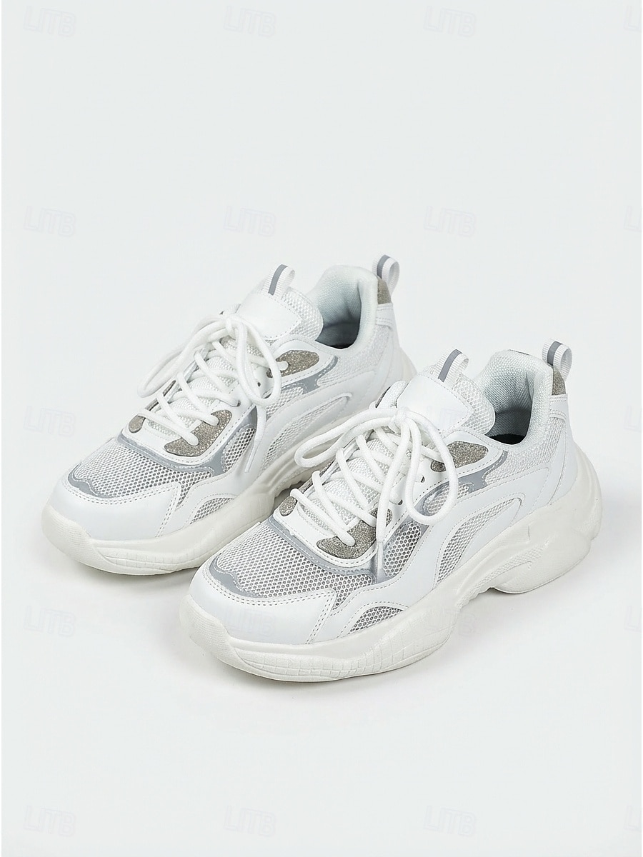 Women's Chic White Platform Sneakers - Comfortable Lace-up Canvas Shoes for Daily Walking, Casual Office Wear & Urban Street Style 2026 - $46.99 –P6