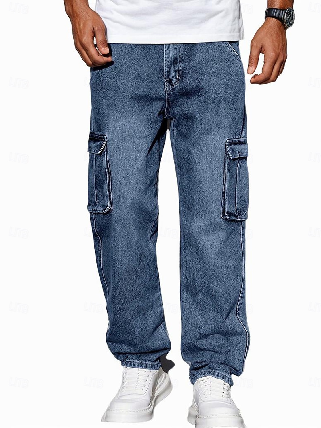 Herr Militärbyxor Långbyxor Casual byxor Syratvättade byxor Flera fickor Rakt ben Slät Komfort Fullängd Ledigt Dagligen Utomhus Mode Streetwear Blå Svart Microelastisk 2026 - $29.99 –P1