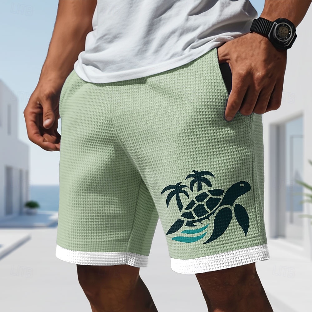 Hombre tortugas Criaturas del mar Pantalones cortos de gofres Pantalones cortos casuales Pantalones cortos texturizados Media cintura Hawaiano Diario Vacaciones Cintura elástica con cordón Pantalones 2026 - $22.99 –P1