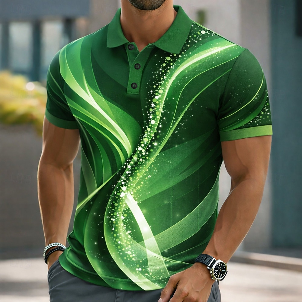Hombre Geométrico Línea Camisetas polo Manga Corta Camisas de polo Camisas con cuello Casual Ropa Deportiva Botones Primavera verano Azul Piscina Negro Morado 2026 - $22.99 –P4