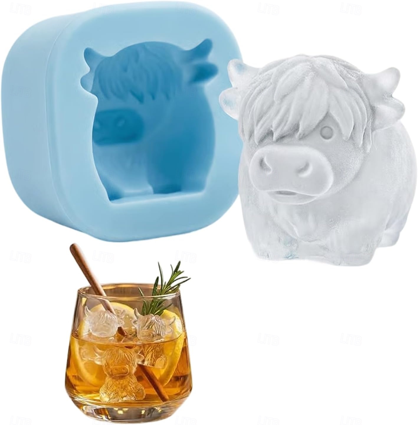 Moule à glaçons mini vache des Highlands, bac à glaçons 3D mignon en silicone pour whisky et cocktails &machine à glaçons réutilisable en forme d'animal pour boissons, accessoires de bar, café glacé de 2026 ? $9.99 –P1