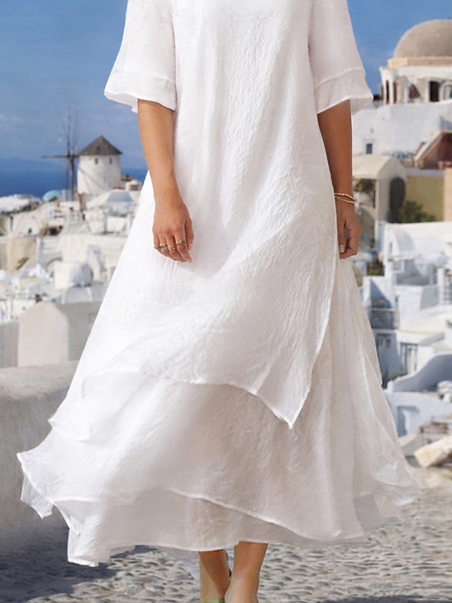 Per donna Abito Midi Abiti ispirati al lino Finto cotone e lino Vestito a caftano Abito Bianco Essenziale Casual Quotidiano All'aperto Vacanza Vestibilità comoda Colore Puro Manica Lunga Girocollo del 2026 a $17.49 –P4
