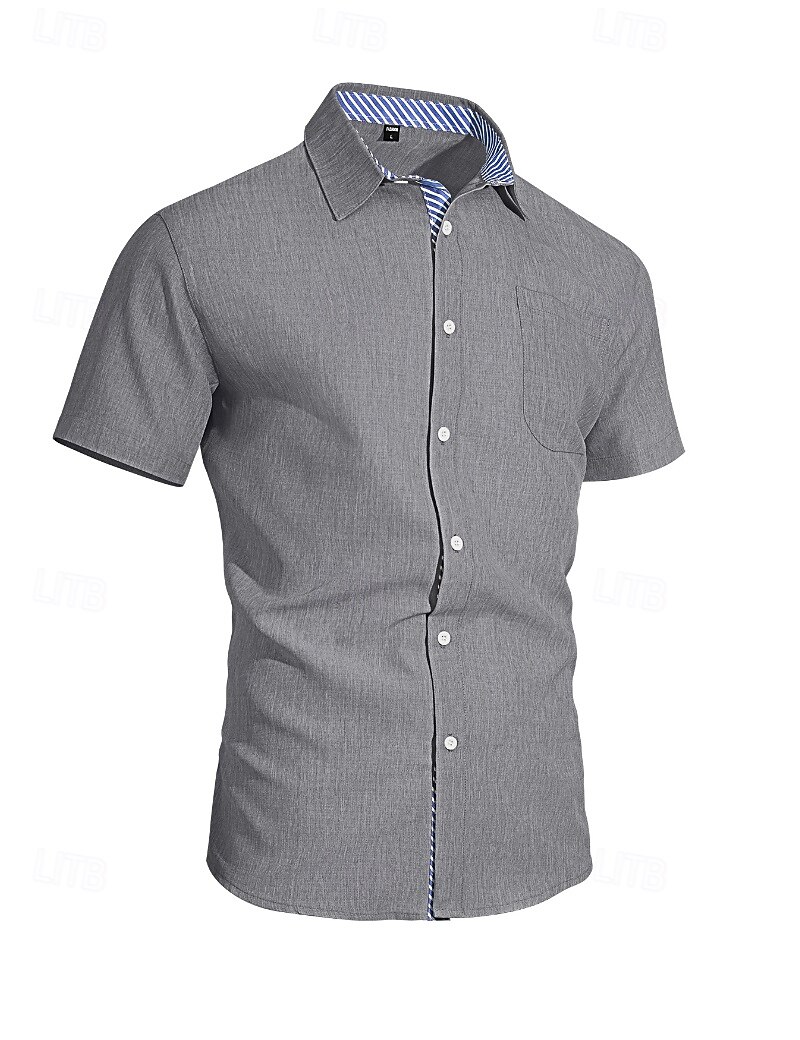 Hombre Camisa Camisa de lino Abotonar la camisa Plano Vacaciones Calle Negro Blanco Caqui Gris Oscuro Manga Corta Cuello Camisero Verano Primavera Ropa Bolsillo 2026 - $25.99 –P18