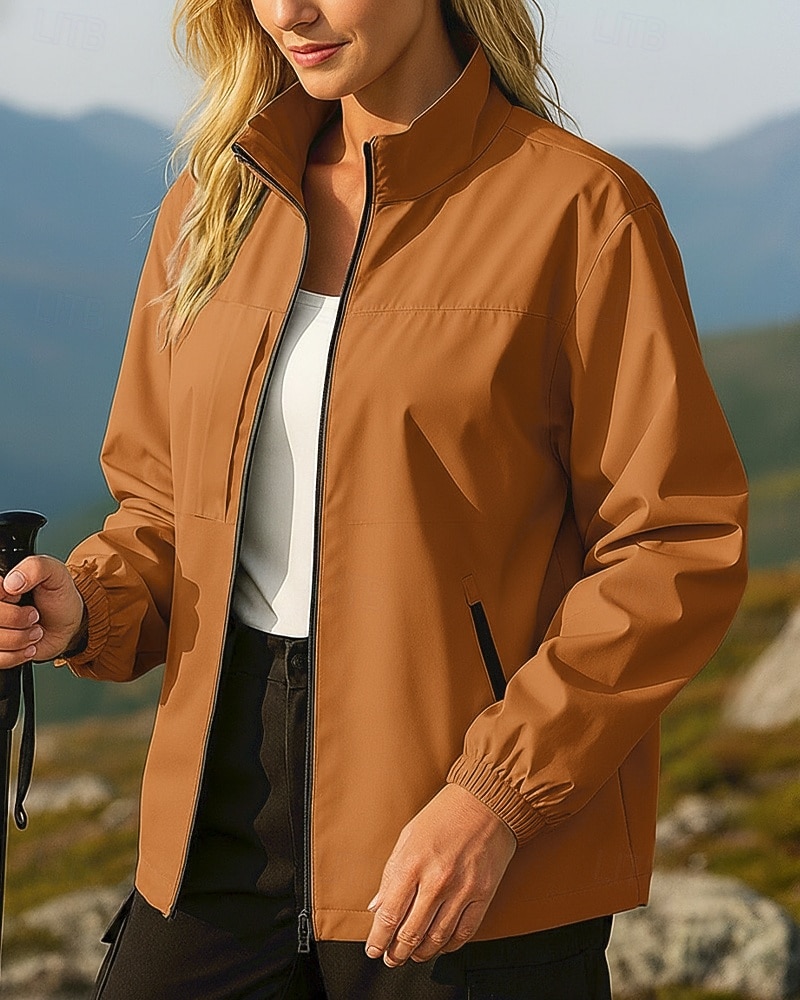 בגדי ריקוד נשים בולם רוח מעיל ג'קט לטיולי הליכה חיצוני עמיד למים עמיד בגדי טיולים אביב סתיו צמרות מחנאות / צעידות / טיולי מערות ריצה צבע אחיד שחור לבן ורוד 2026 - $32.99 –P7