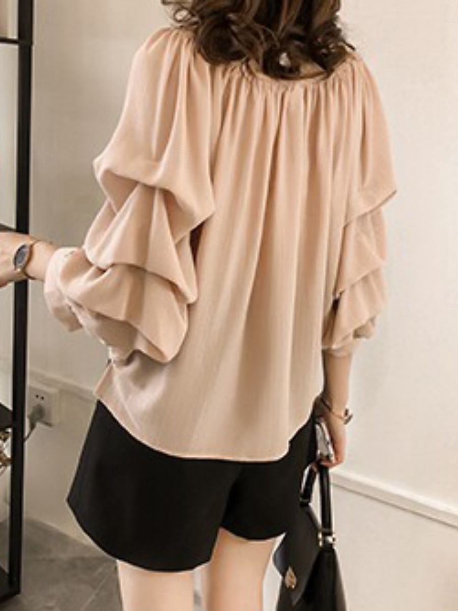 Γυναικεία Πουκάμισο Μπλούζα Μπλούζες σιφόν Σουρωτά Σκέτο Ενεργό Στυλάτο Μακρυμάνικο Ώμοι Έξω Κανονικά μπλουζάκια Καθημερινά Αργίες Εξόδου Θαλασσί Ανθισμένο Ροζ Σομόν Καλοκαίρι Άνοιξη 2026 - $13.99 –P7