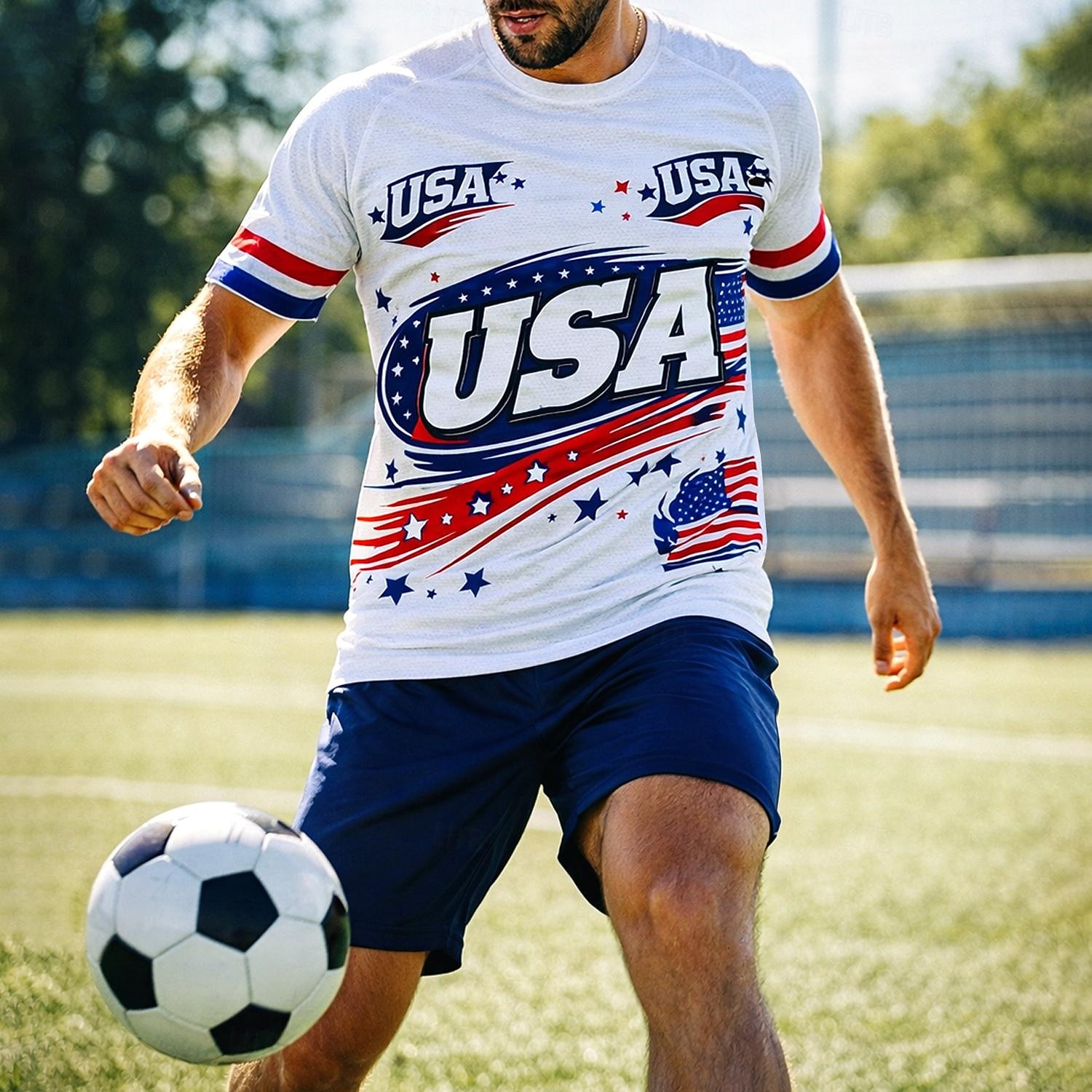 Męskie Koszulka piłkarska Geometryczny USA Flaga Ameryki Bluzki typu pullover Koszulka sportowa Lato Kolorowy blok Krótki rękaw Codzienny Obuwie sportowe Spandeks UPF 50 Szybkie wysychanie Odprowadza 2026 - $18.99 –P1