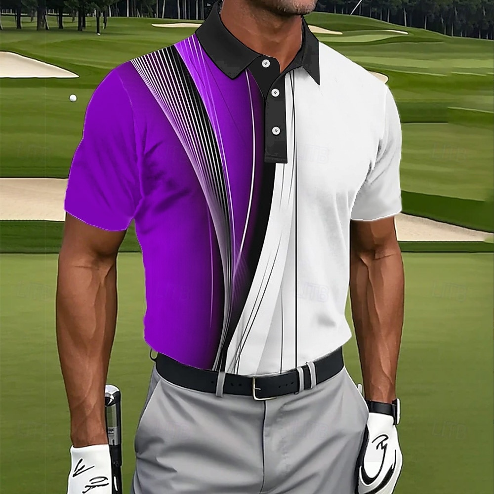 Men's Geometic Golf Sports Polo Shirts Short Sleeve Polo Shirts Collared Shirts Casual Athleisure Buttons Summer Spring Blue Red Purple 2026 - $22.99 –P2
