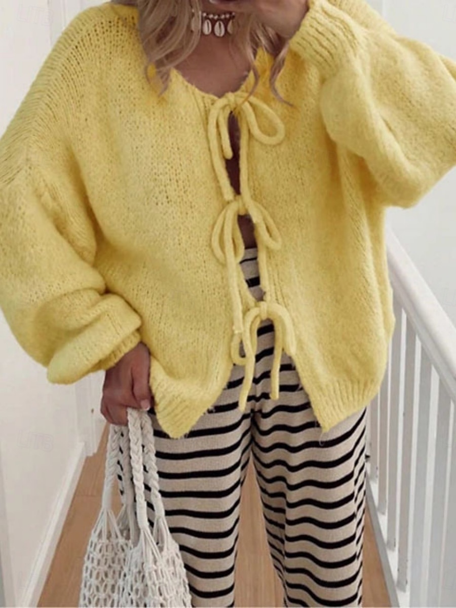 Γυναικεία Πουλόβερ Ζακέτα Μοντέρνα Κομψό στυλ street Καθημερινό Μονόχρωμες Κοτλέ Λαιμόκοψη V Με Κορδόνια Πλεκτό Μακρυμάνικο Κανονικά μπλουζάκια Πλέκω Καθημερινά ΕΞΩΤΕΡΙΚΟΥ ΧΩΡΟΥ Σαββατοκύριακο 2026 - $31.99 –P6